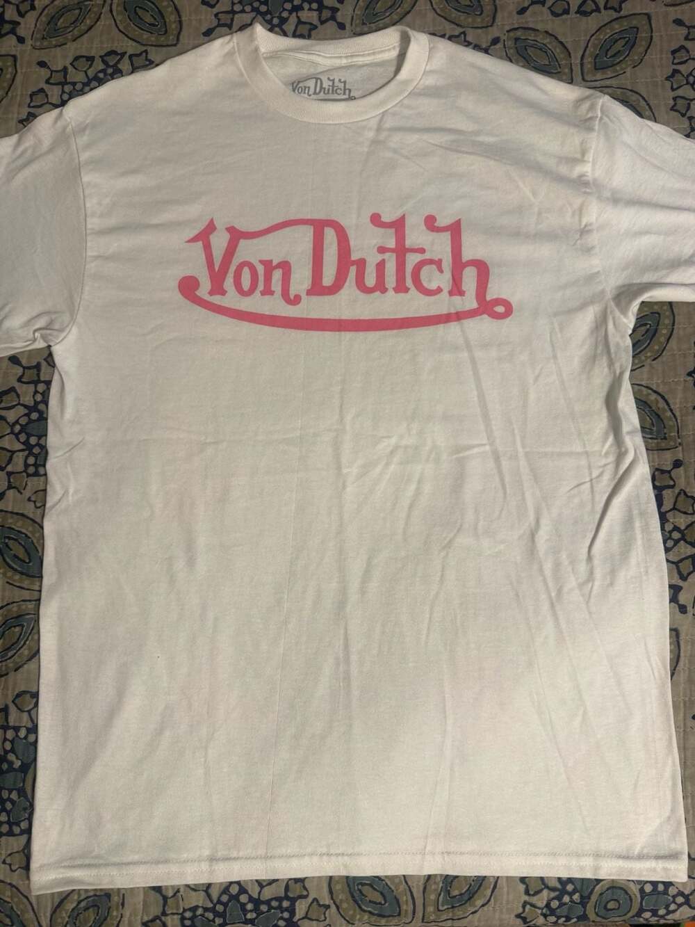 Von Dutch T-Shirt Size M White Pink Logo Crewneck